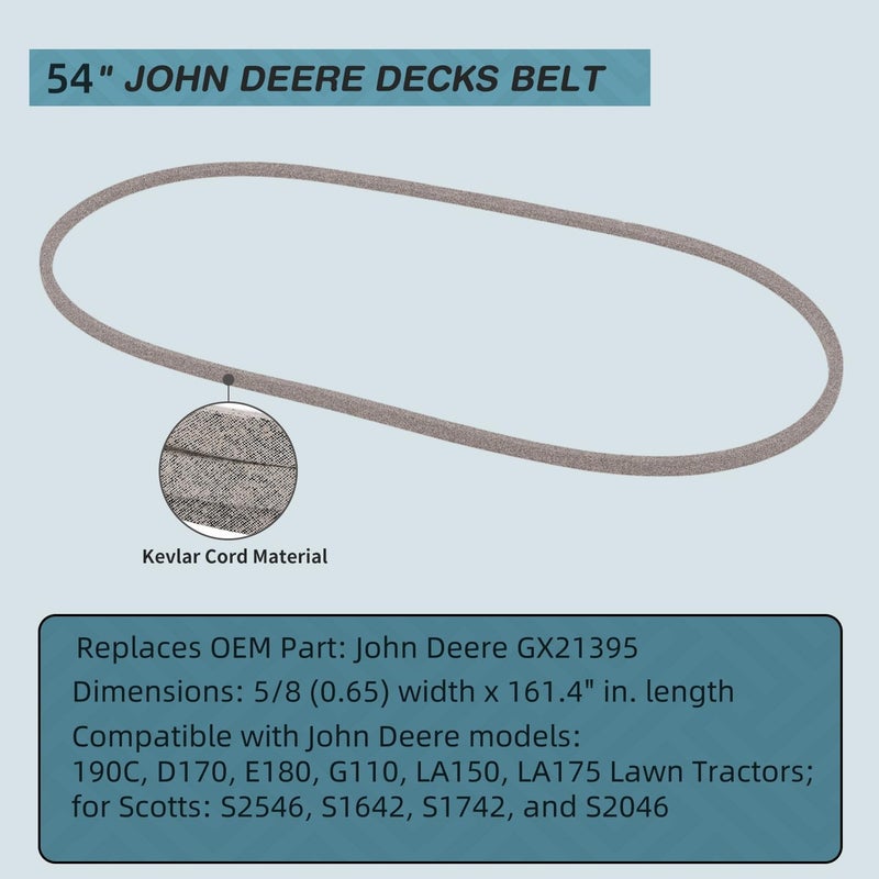 Holdly 161" x 5/8" GX21395 Mower Deck Belt, 54 inch Deck Drive Belt for John Deere 190C, D170, E180, G110, LA150, LA175 Lawn Tractors Deck Belt Made of Kevlar Cord (GX21395) - Image 5